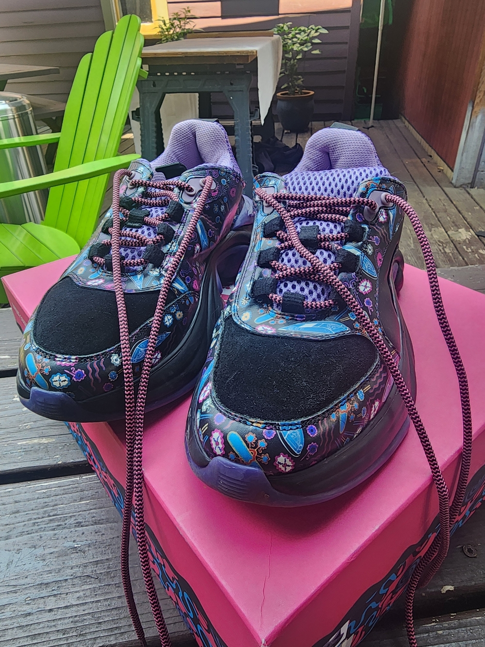 John FLUEVOG Black & Purple Patterned Lace-Up Sneakers